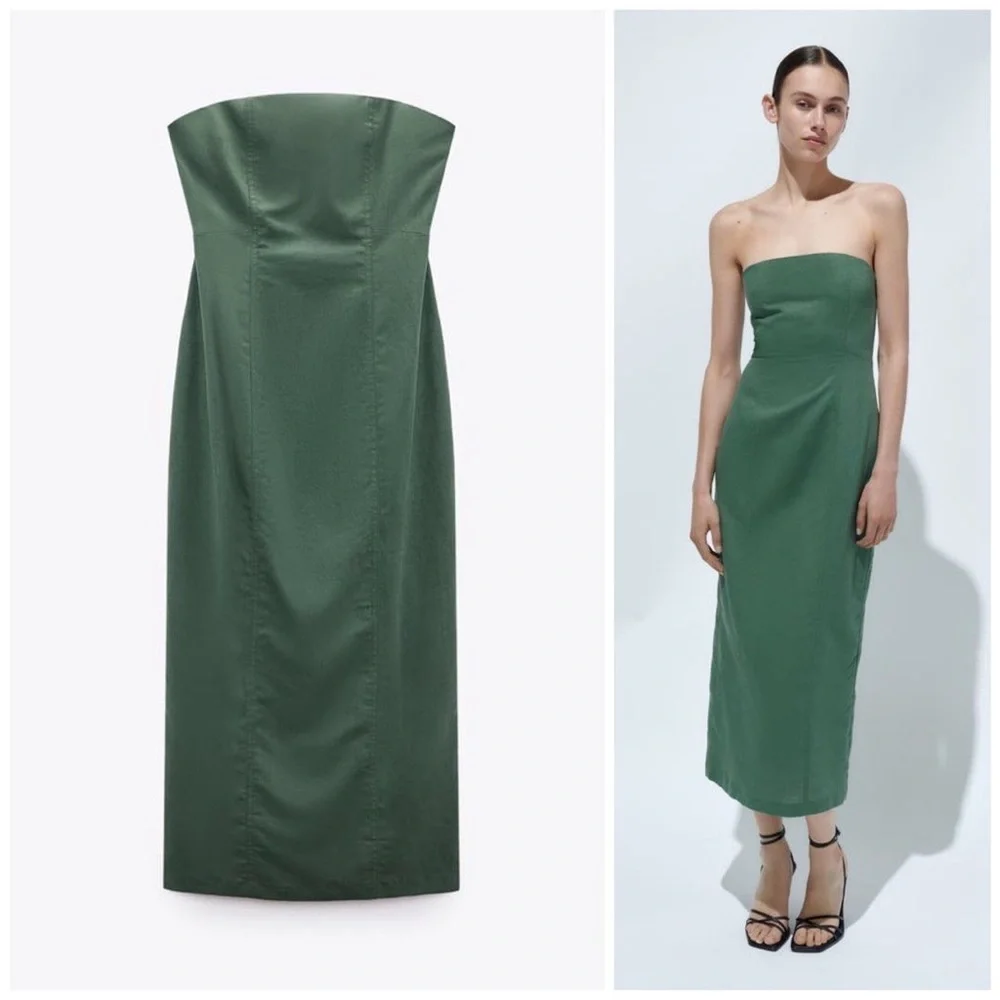 STRAPLESS LINEN-BLEND DRESS - Picture 2 of 4